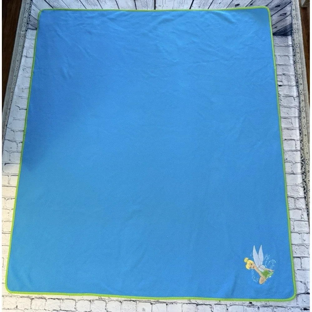 Disney Store Blue‎ Green Trim Tinker Bell Blanket Fleece Wings Fairy 60